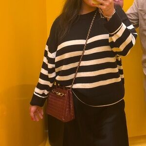 Black Crewneck Striped Knit Sweater